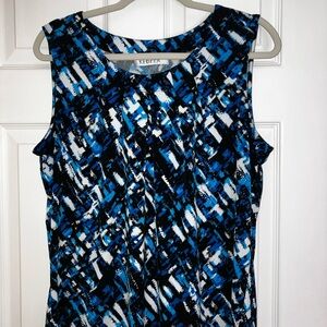 Kasper Blue and Black Abstract Print Top